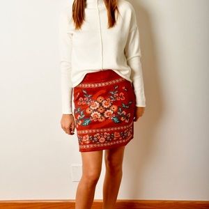 THML Embroidered Suede Skirt